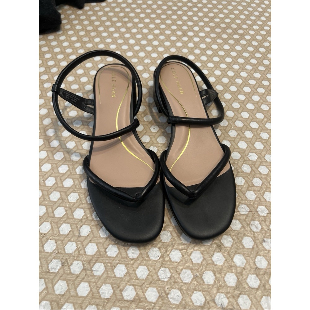 Cole Haan Women's Anica Lux Slingback Thong Sandals Black Leather Size 9.5B